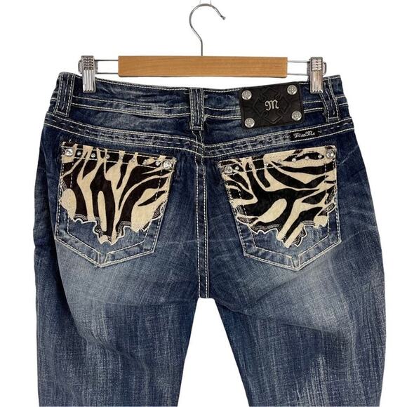 Miss Me Cow hide Crystal Studded Blue Denim JW5915S Boot Cut Stretch Jeans 29 - Picture 2 of 16